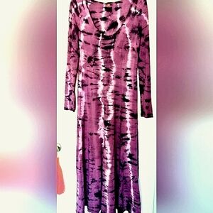 FREE PEOPLE Purple & Black Witchy Boho Tie-Dyed Maxi Dress Size Large Extra-Long